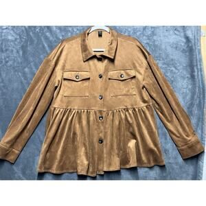 Emery Rose Blouse Jacket Woman’s L Camel Peplum Faux Suede Cowgirl Equestrian